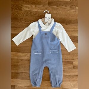 Mayoral Blue Dot-Print Romper with White Long-Sleeve Top - Kids Bottoms
